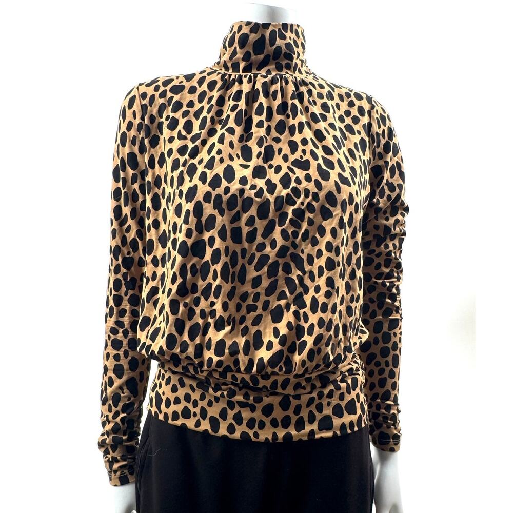 Chico's Leopard Cheetah Print Mock NeckBlouson Top Size 0 S Animal Print